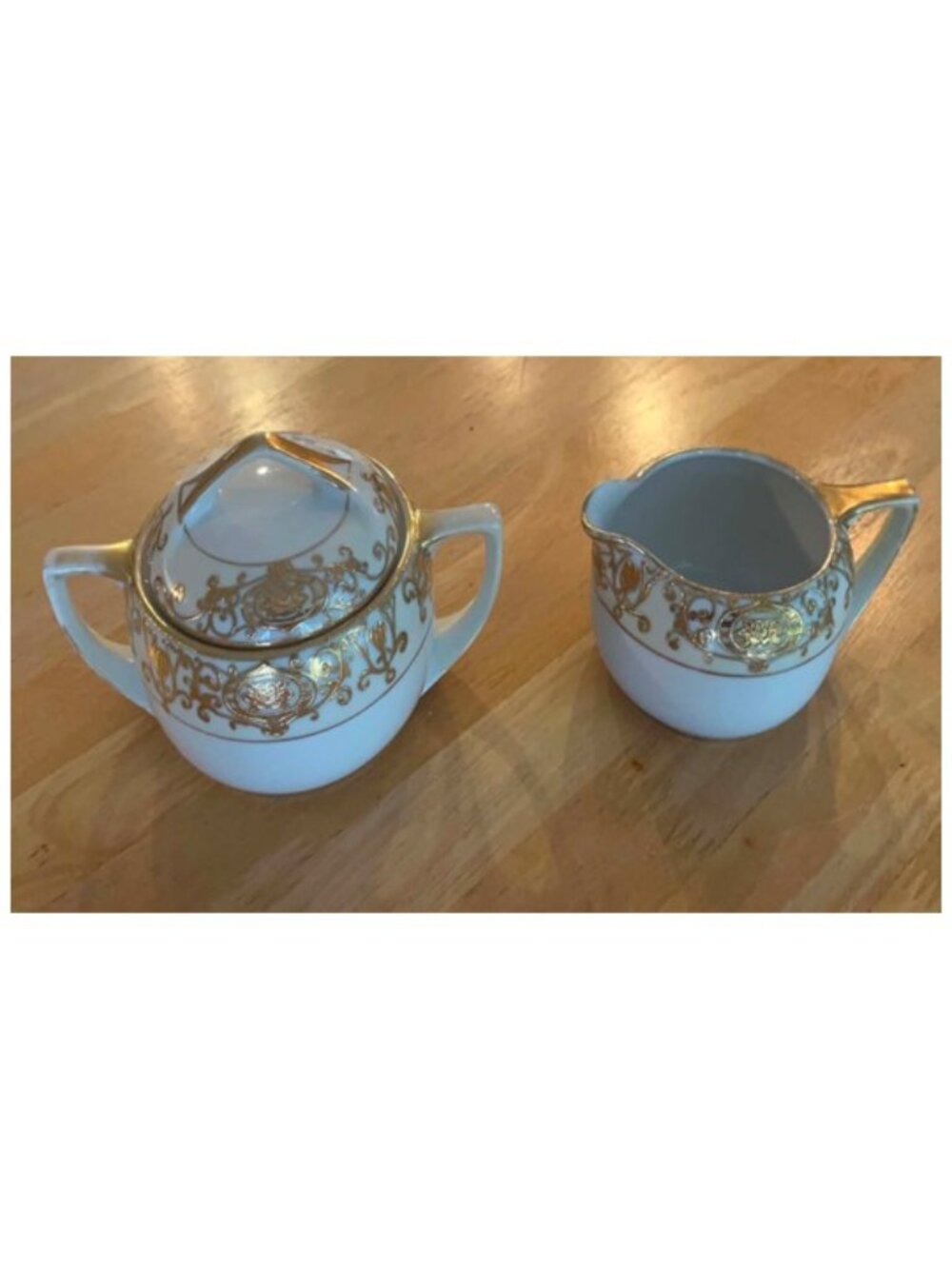 Noritake Christmas Ball 175 16034 Creamer & Covered Sugar Bowl Hand Painted
